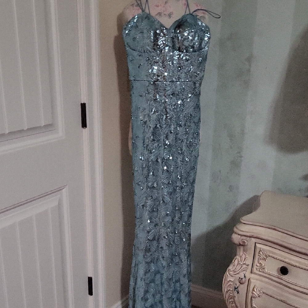Elegant Blue Sequin Evening Gown